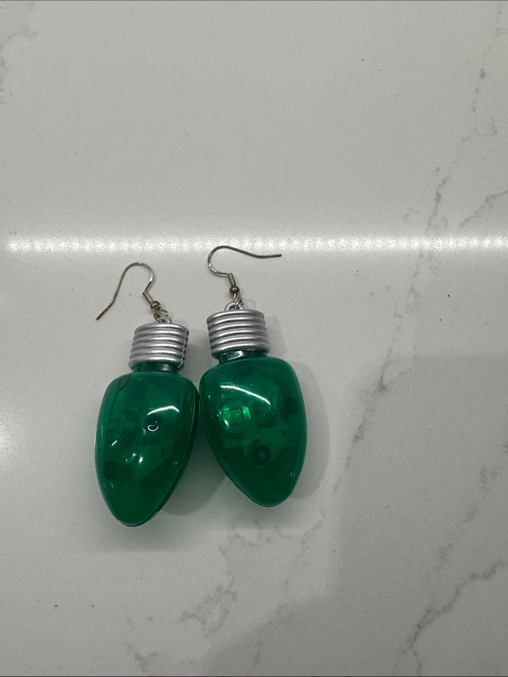 Green light-up Light Bulb Drop Earrings